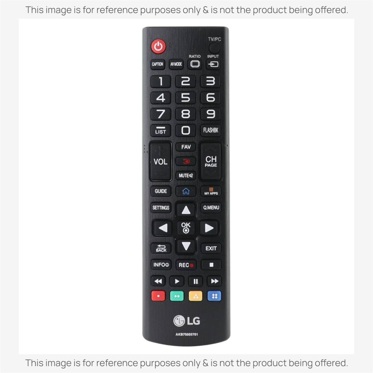 Anderic black infrared remote control for LG Smart TVs with dedicated streaming service shortcut buttons.