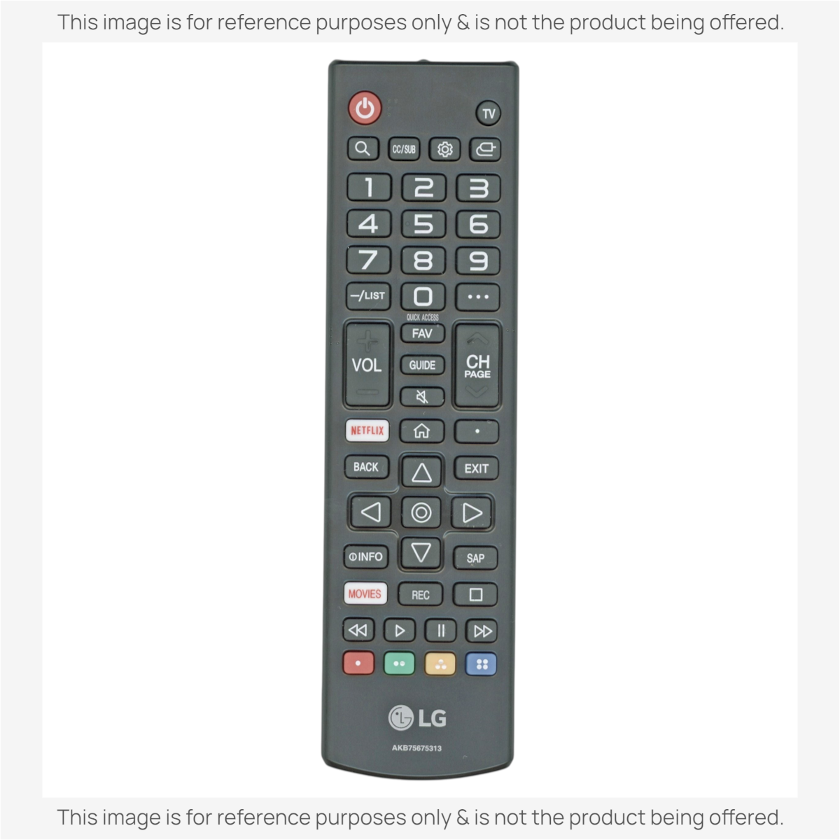 Anderic replacement IR smart TV remote for LG, featuring black plastic casing and dedicated streaming app buttons.