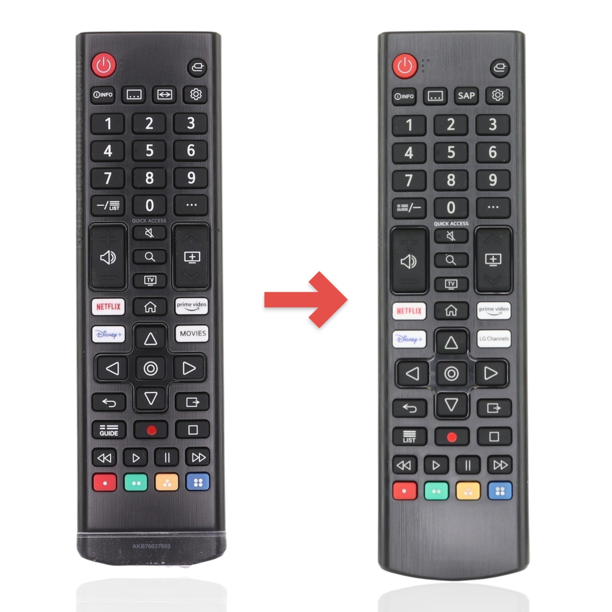 Anderic replacement IR remote control for LG Smart TVs featuring dedicated Netflix, Prime Video, and Disney+ buttons.