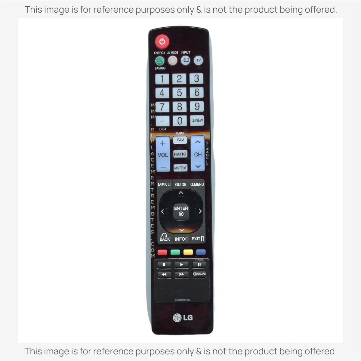 Anderic RR5501 infrared remote control for LG TVs featuring standard navigation, volume, channel, and menu buttons.