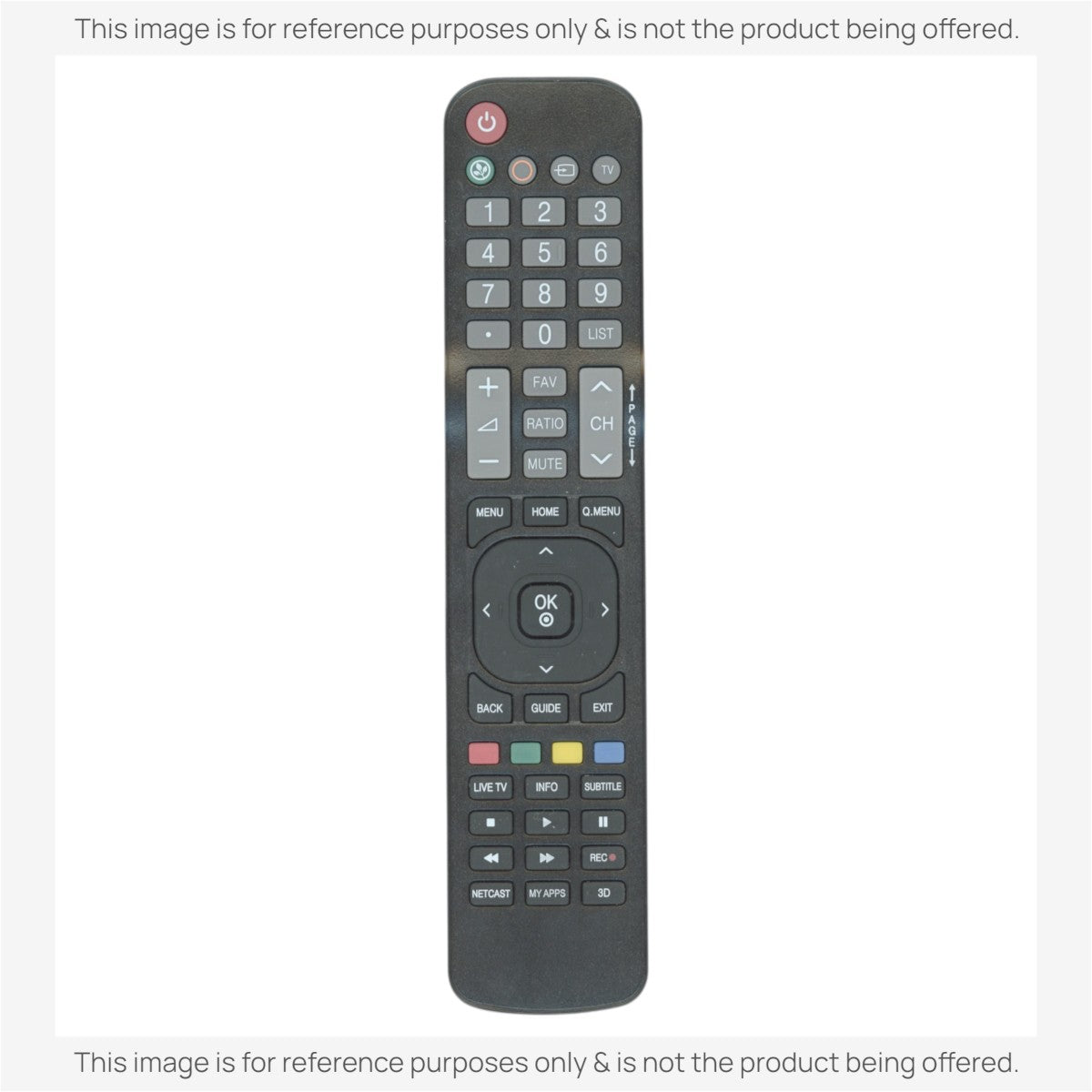 Anderic RR5501 infrared remote control for LG TVs featuring a black plastic body and dedicated smart TV buttons.