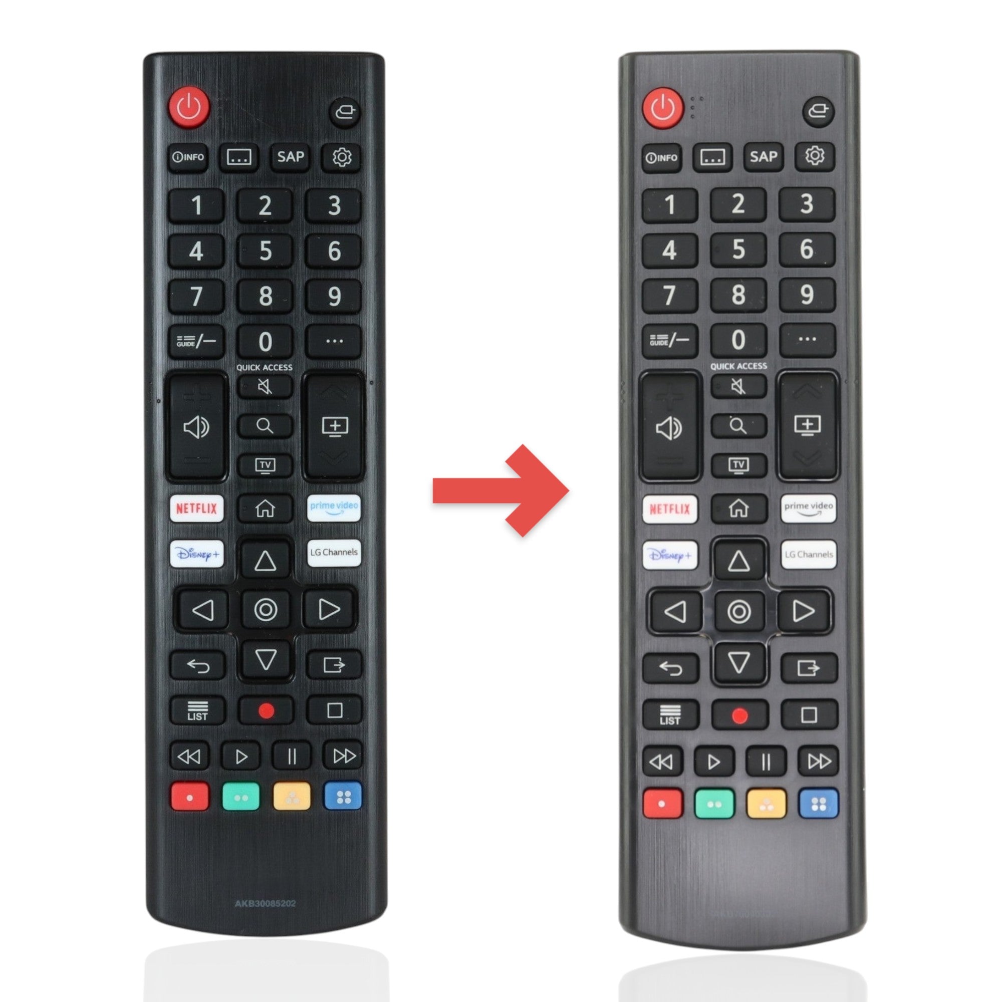 Anderic replacement remote control for LG TVs featuring dedicated Netflix, Prime Video, and Disney+ shortcut buttons.