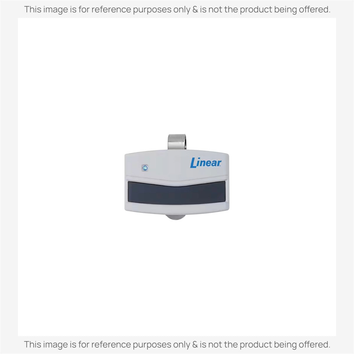 Anderic garage door opener remote for Linear MTS1 Megacode with a grey casing, black button, and visor clip.