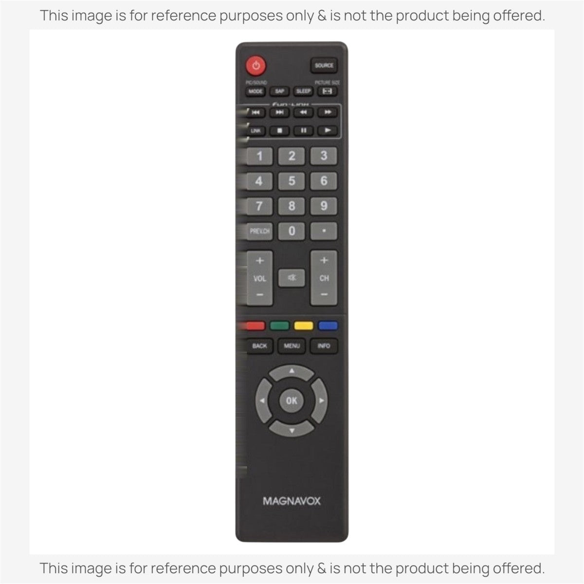 Anderic substitute remote control for Magnavox TVs featuring black casing and standard IR navigation buttons.