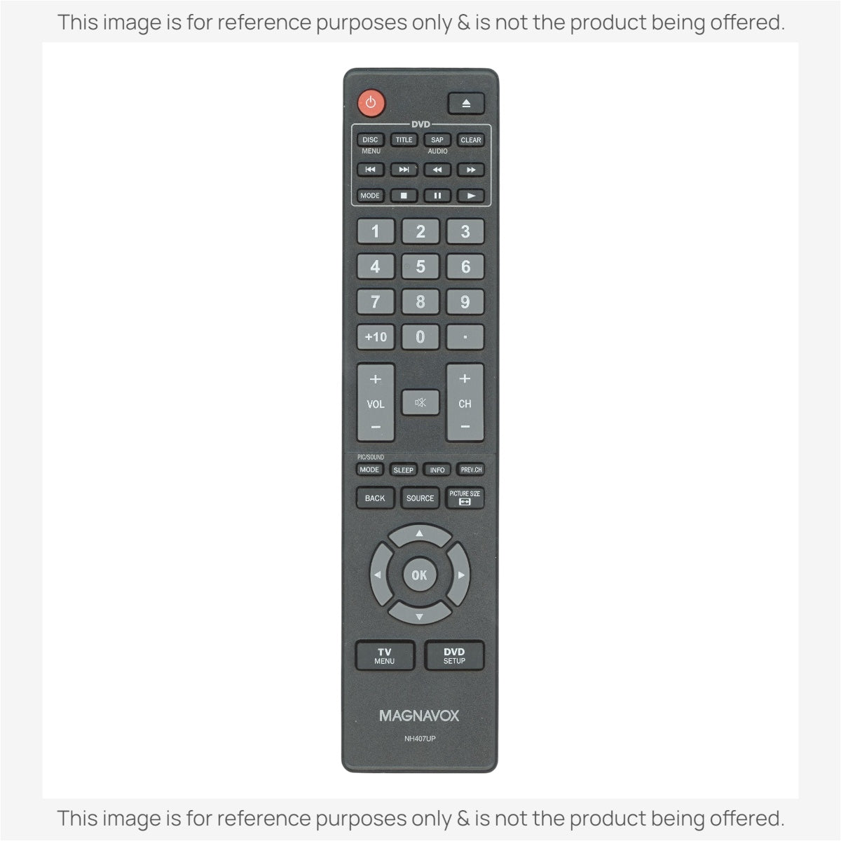 Anderic replacement remote control for Magnavox TV and DVD players, featuring a black button layout and navigation.