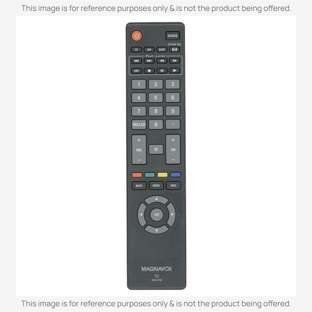 Anderic replacement remote control for Magnavox TVs, featuring a black design with standard navigation buttons.