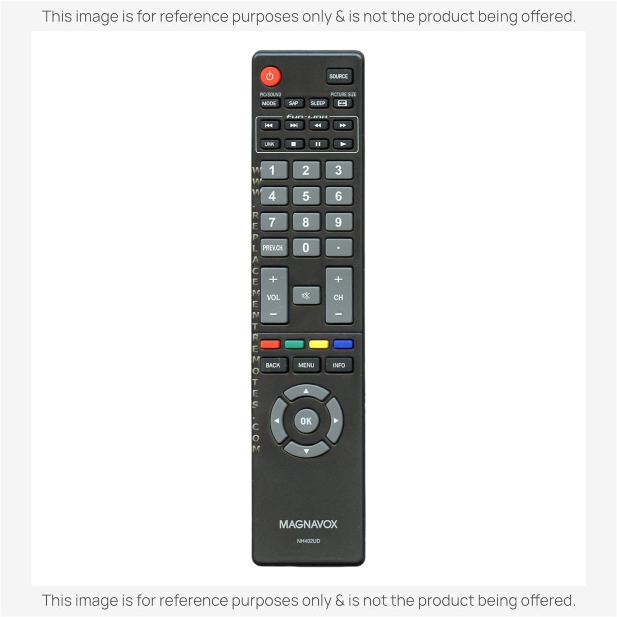Anderic replacement remote control for Magnavox TVs featuring a black plastic body and standard navigation buttons