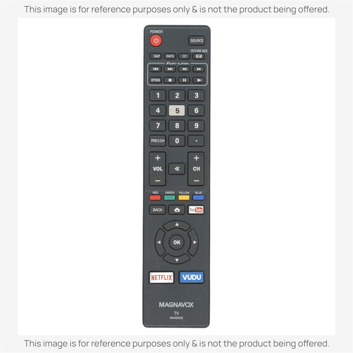 Anderic RR409UD black replacement remote control for Magnavox NH425UD Smart TV with dedicated streaming buttons