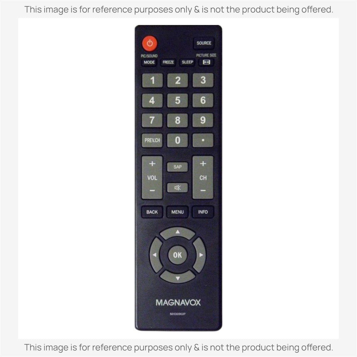 Anderic substitute remote control for Magnavox TVs with large, easy-to-read buttons and standard navigation controls.