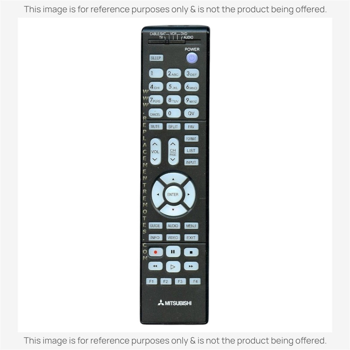 Anderic replacement remote control for Mitsubishi TVs with black casing and clearly labeled buttons