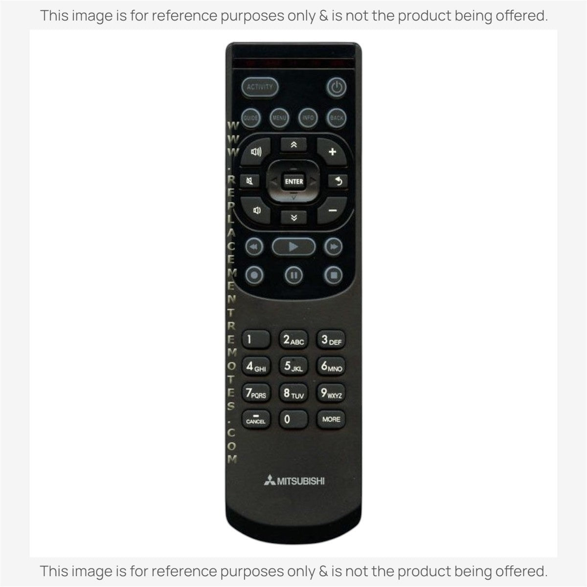 Anderic black Mitsubishi LCD HDTV replacement remote control with numeric keypad and media playback buttons.