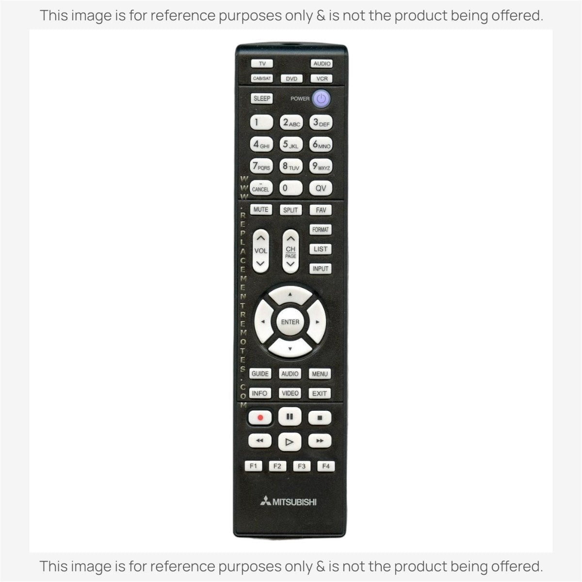Anderic black Mitsubishi 290P187030 TV remote control with numeric keypad and dedicated media playback buttons.