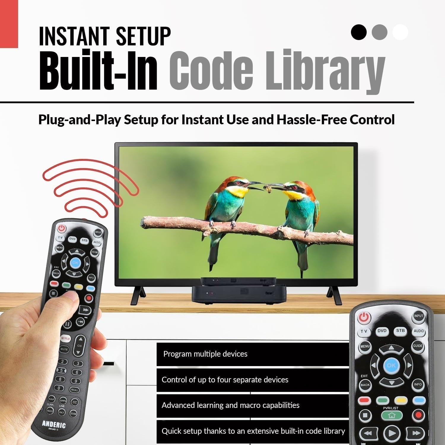 Anderic Mitsubishi 290P175010 replacement TV remote control with built-in code library for instant setup.