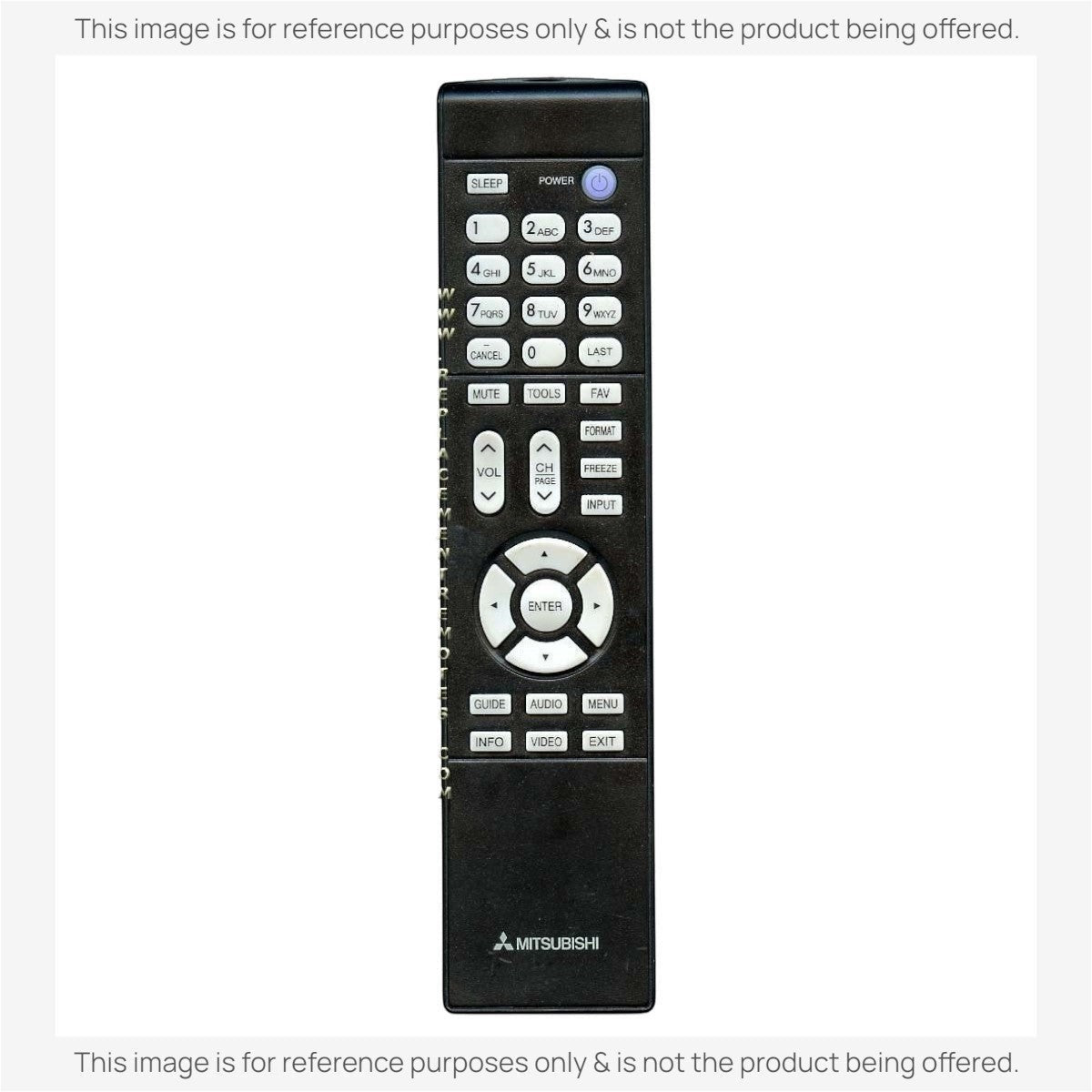 Anderic universal TV remote control for Mitsubishi, featuring a black casing, white buttons, and a central navigation pad.