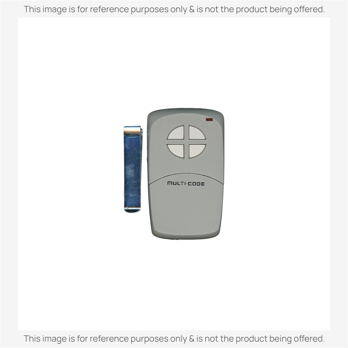 Anderic 4-button garage door remote control for Linear Multi-Code systems with a metal visor clip.