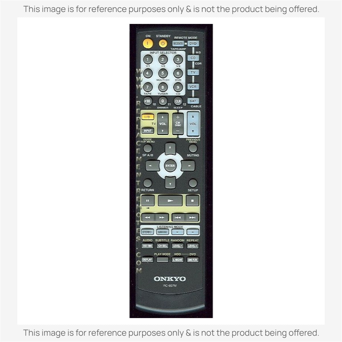 Anderic substitute remote control for Onkyo RC-607M receivers featuring black casing and multi-function buttons.