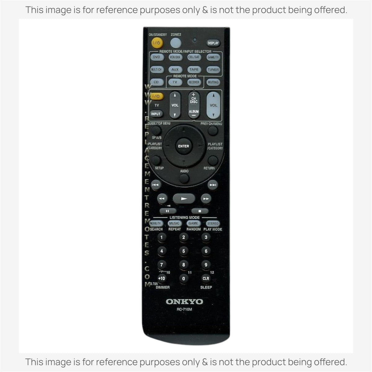 Anderic black replacement remote control for Onkyo RC710M receiver with full button layout and numeric keypad.