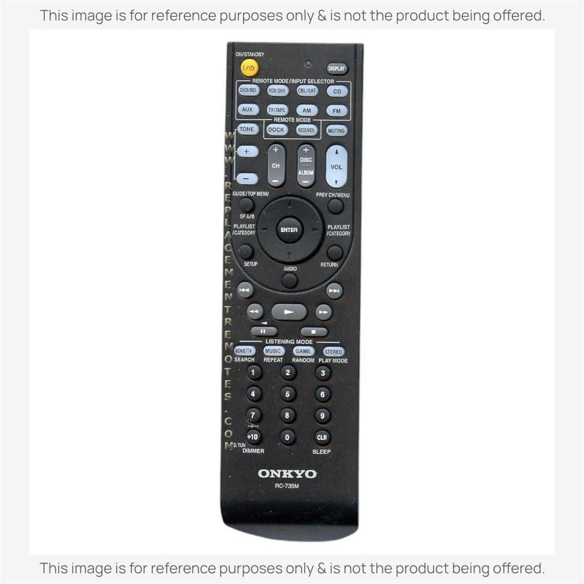 Anderic replacement remote control for Onkyo RC735M receiver featuring a black plastic body and full button layout.