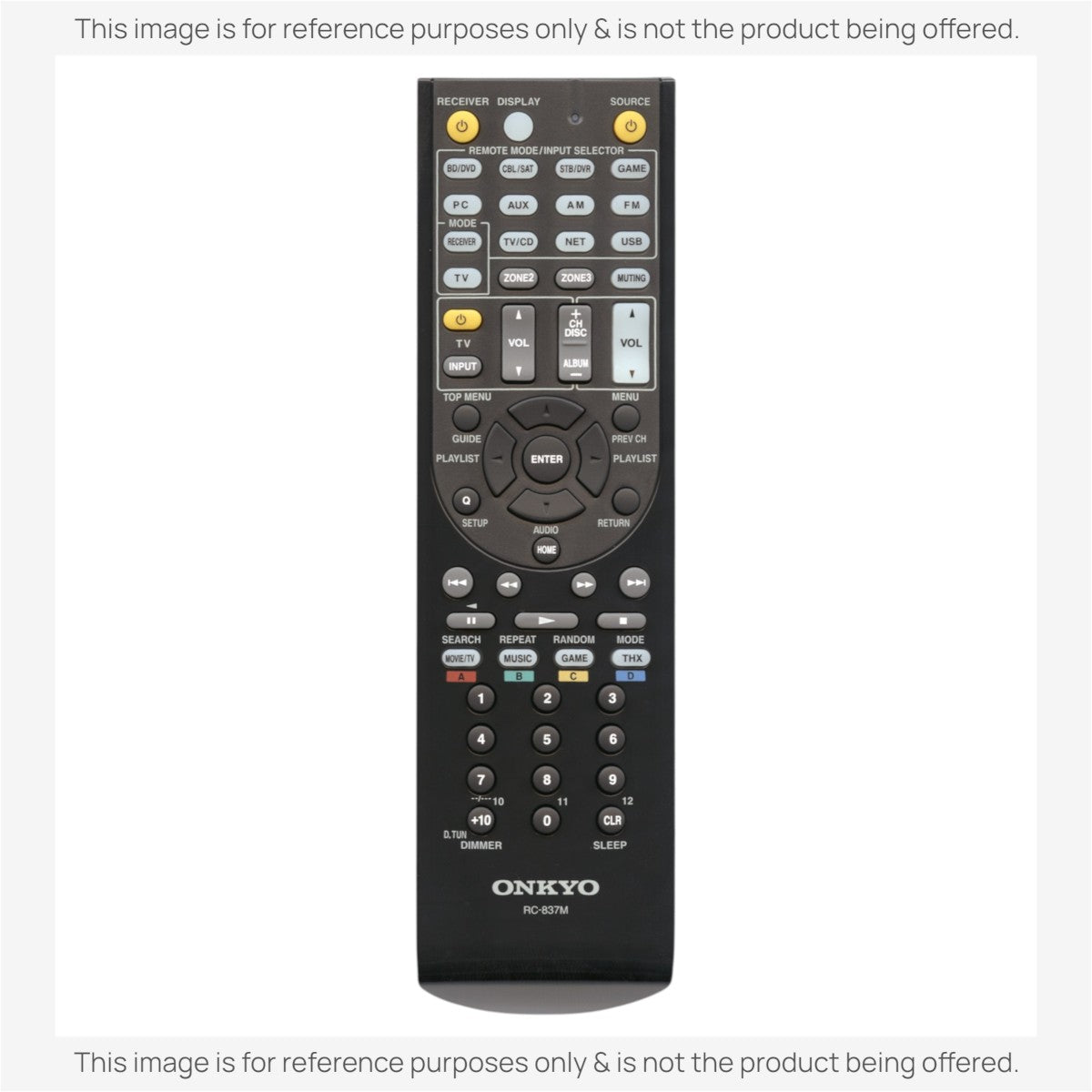 Anderic substitute black remote control for Onkyo RC837M receivers with multi-function buttons and numeric keypad