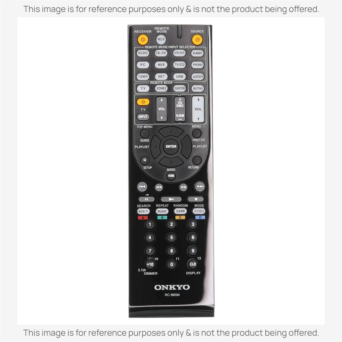 Anderic replacement remote control for Onkyo RC-880M receivers featuring a black plastic body and numeric keypad.