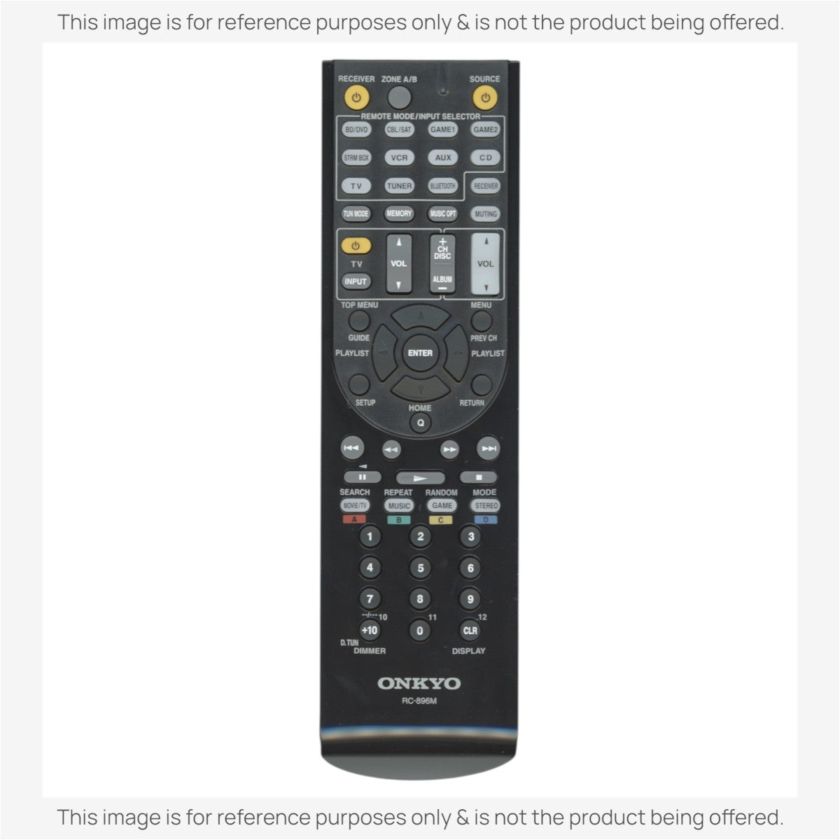 Anderic replacement remote control for Onkyo RC896M receivers featuring black casing and multi-function buttons