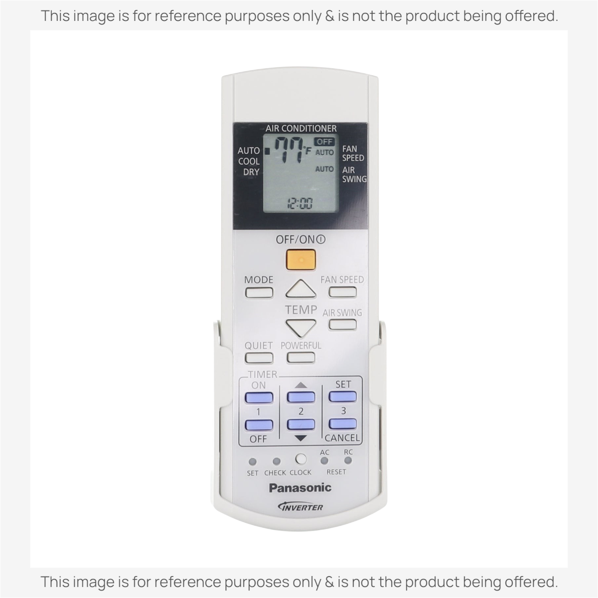 Anderic replacement remote control for Panasonic air conditioners featuring a backlit LCD screen and white casing.