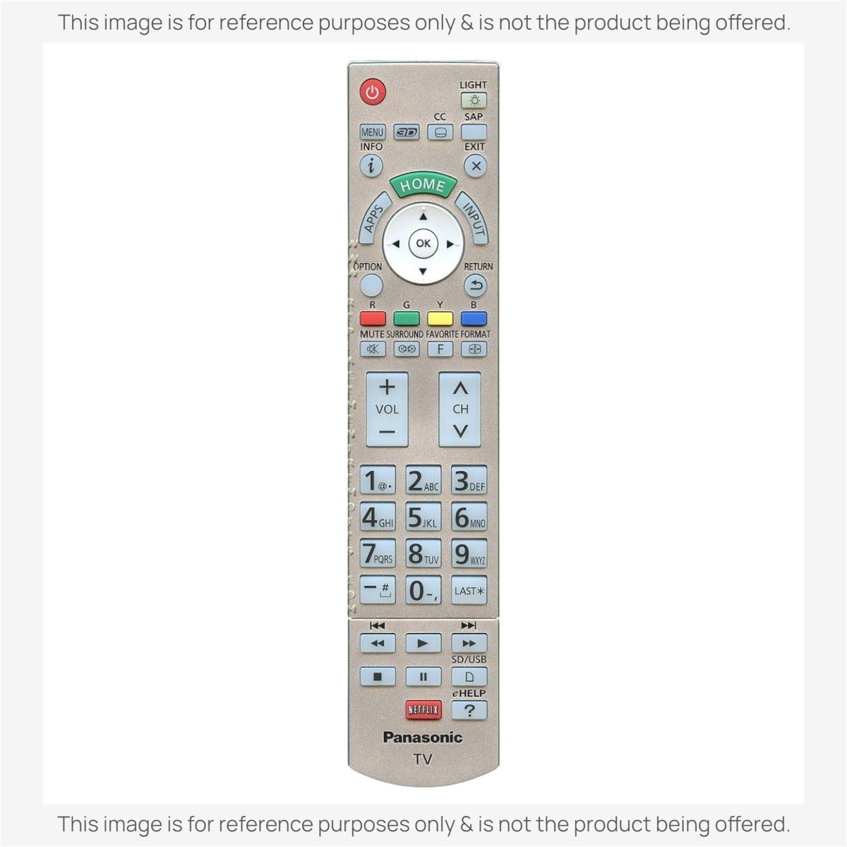 Anderic replacement remote for Panasonic N2QAYB000865 with backlit keypad, Netflix button, and multi-device control.