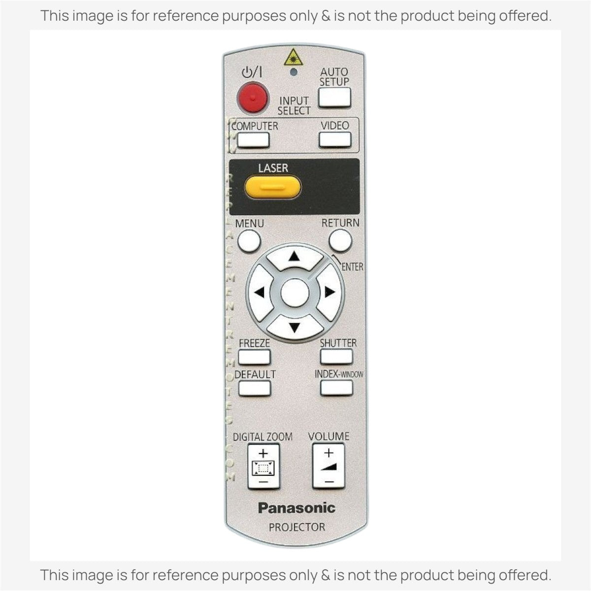 Anderic silver replacement remote control for Panasonic projectors with dedicated laser and menu navigation buttons.