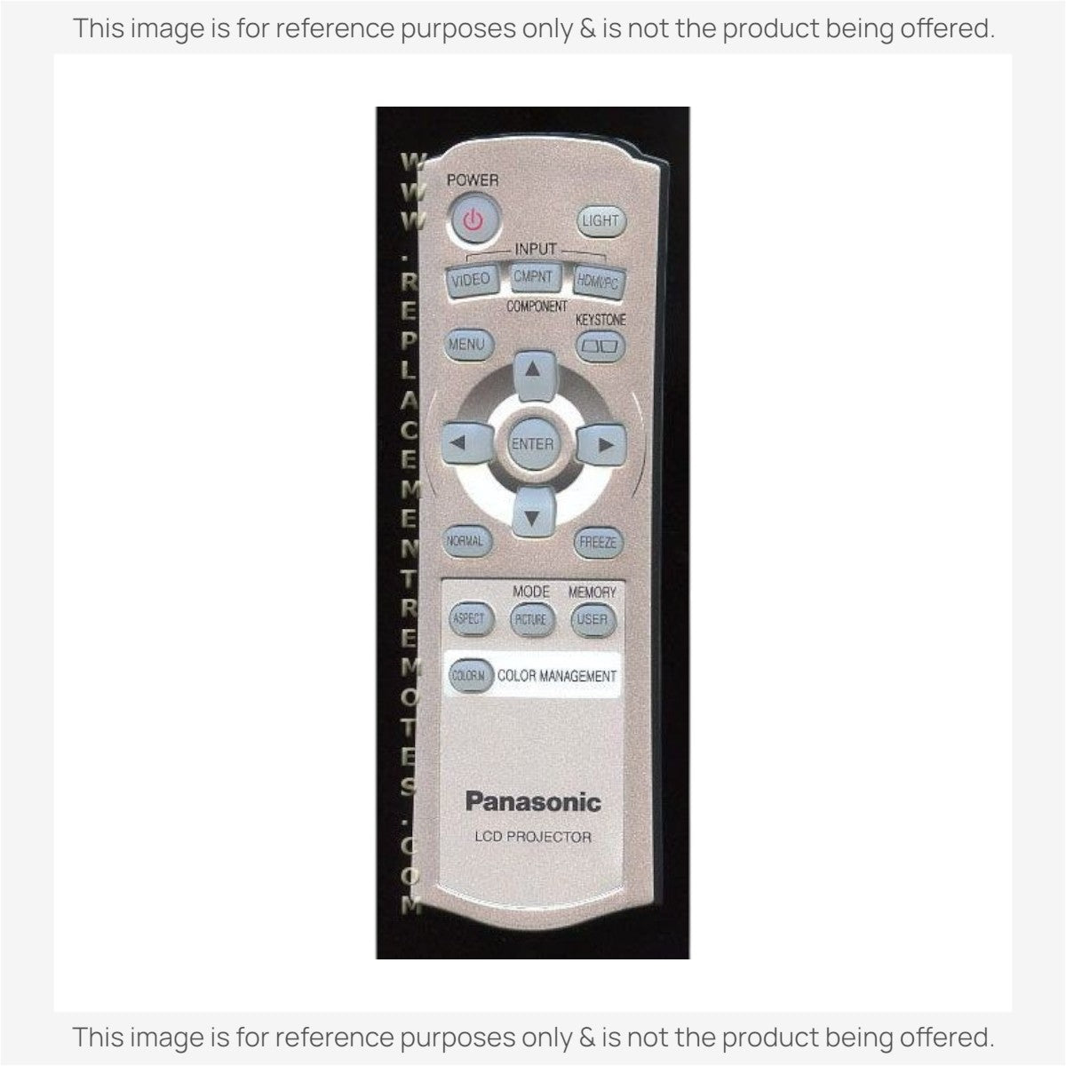 Anderic replacement remote control for Panasonic N2QAEA000025 LCD projector with silver finish and labeled buttons.