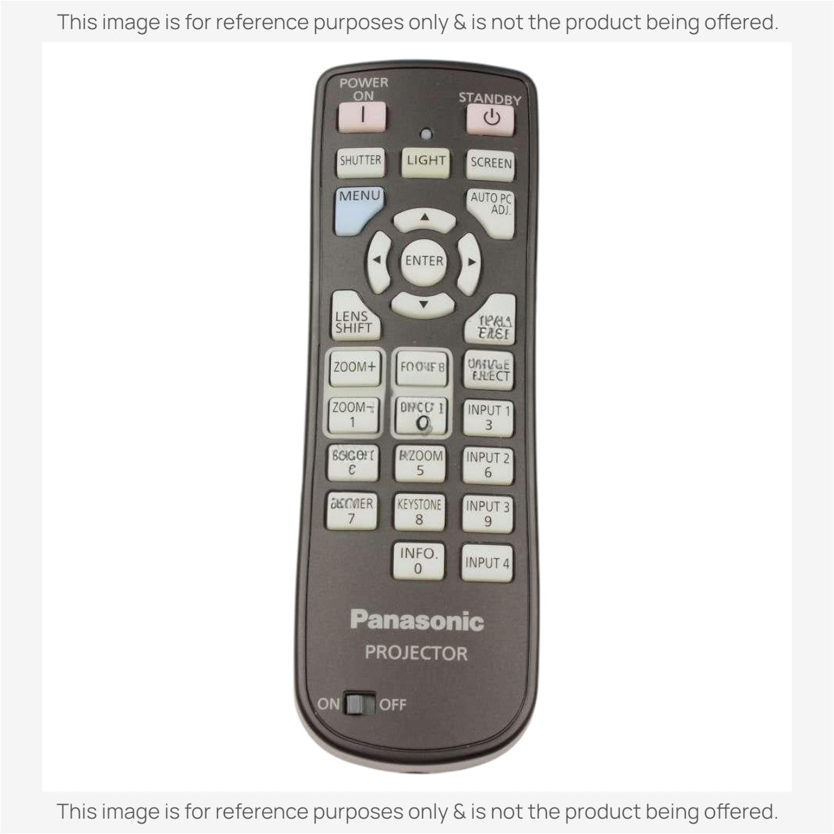 Anderic RR3720 replacement remote control for Panasonic projectors with black casing and labeled function buttons.