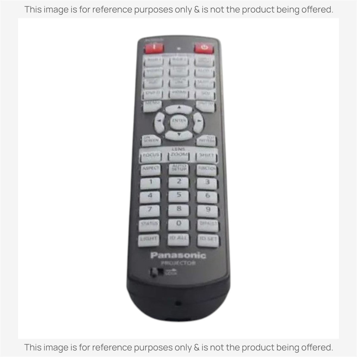 Anderic RR3720 universal replacement remote control for Panasonic projectors with white buttons and black casing.