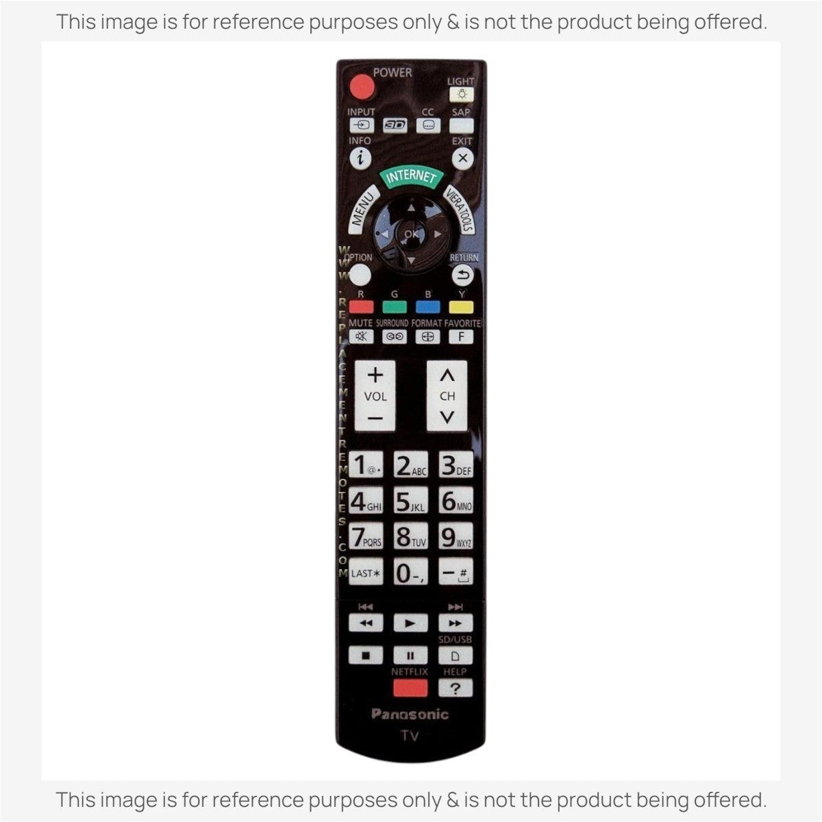 Anderic replacement remote control for Panasonic TVs featuring a backlit keypad and dedicated Netflix and app buttons.