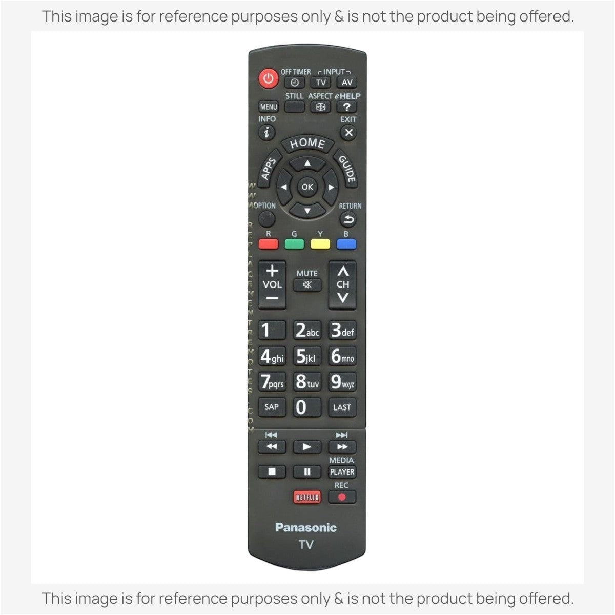 Anderic universal TV remote control for Panasonic devices featuring a full numeric keypad and dedicated smart buttons.