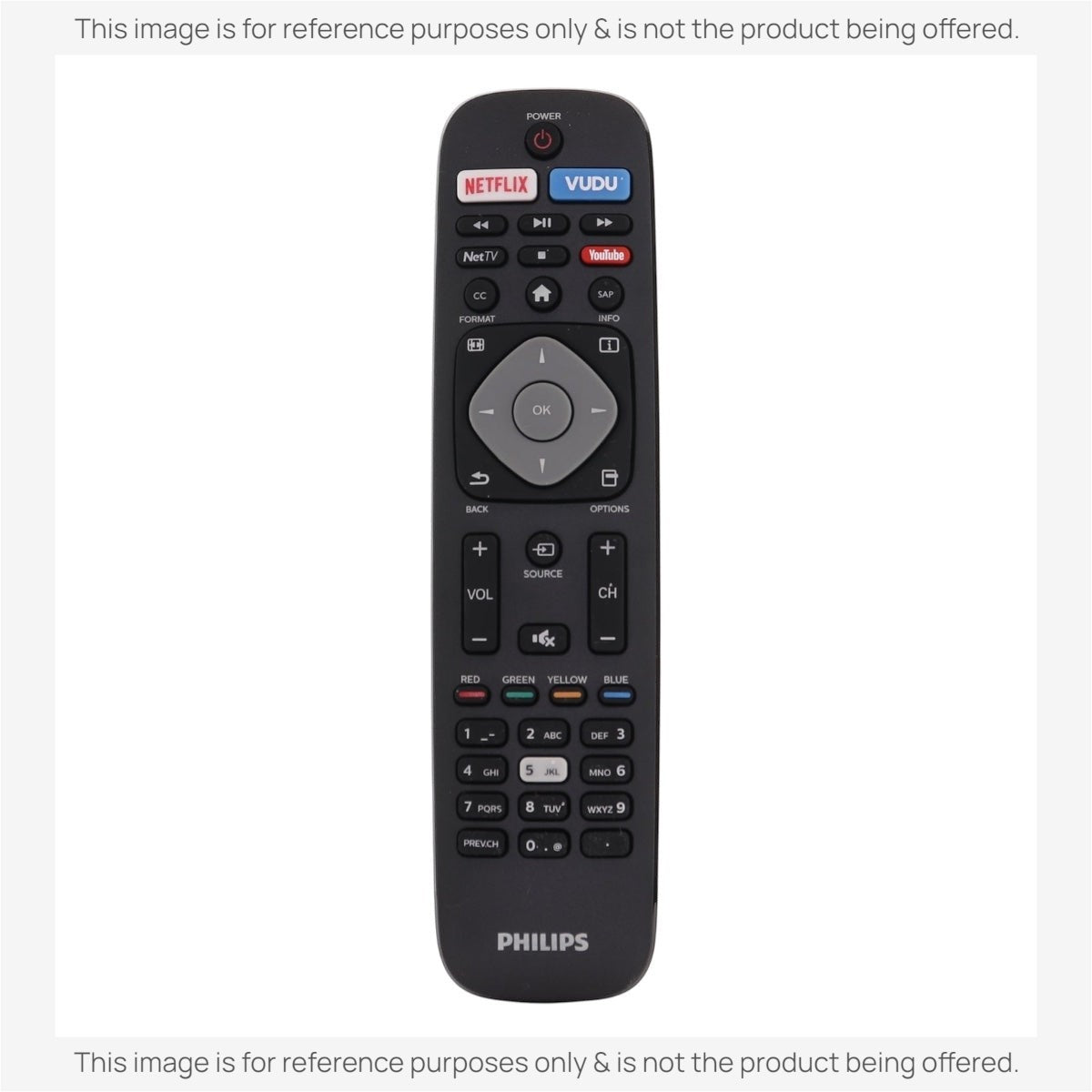 Anderic replacement remote control for Philips NH503UP TVs with Netflix, Vudu, and YouTube shortcut buttons.