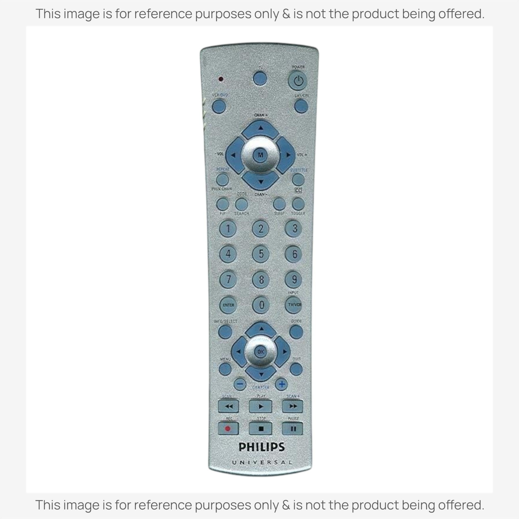 Anderic universal remote control for Philips PM335 with a silver finish, backlit keypad, and three-device support.