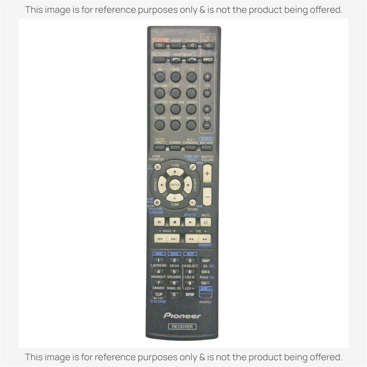 Anderic substitute remote control for Pioneer A/V receivers, featuring black plastic casing and multi-function buttons.