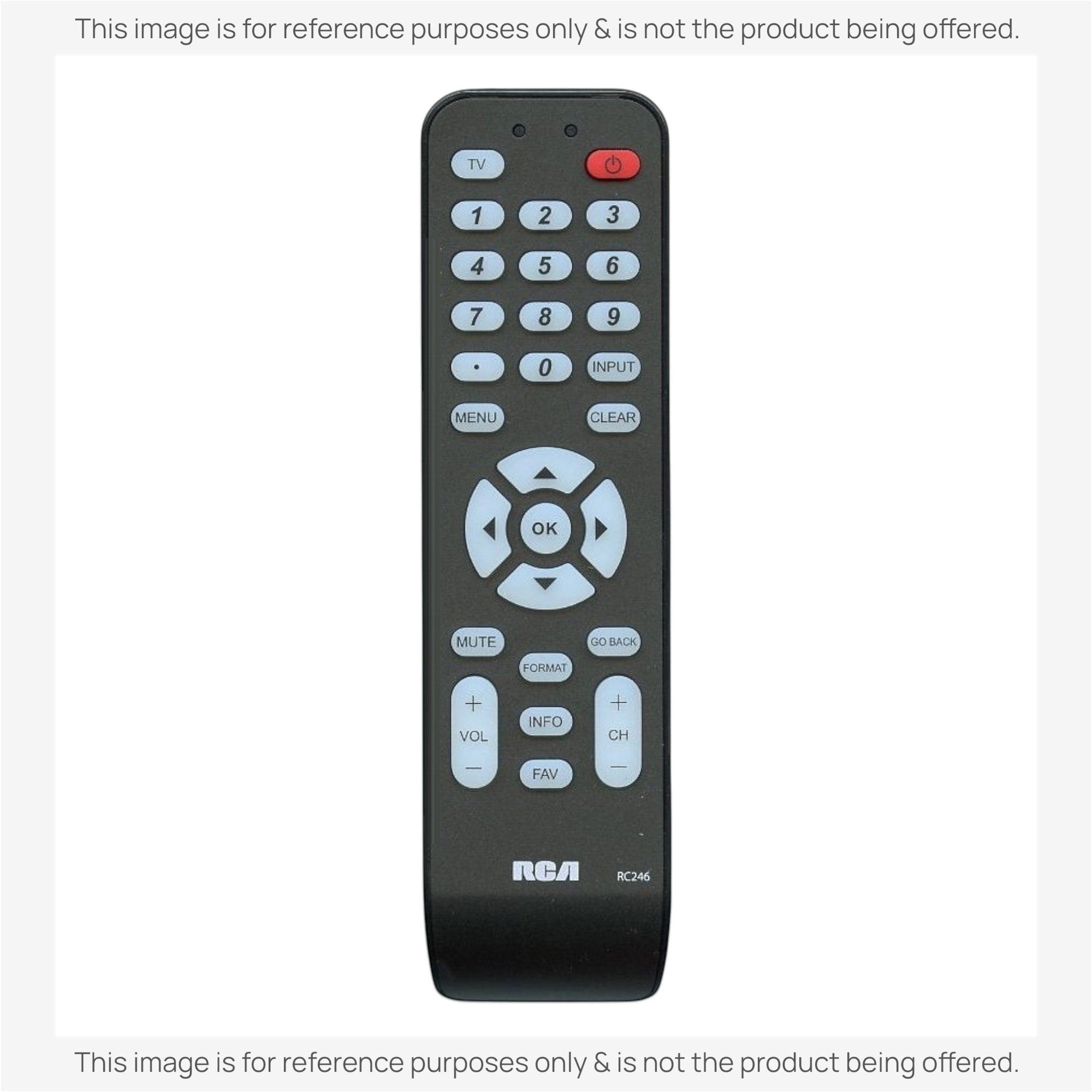 Anderic universal remote control replacement for RCA RC246 featuring a black keypad with dedicated streaming buttons.