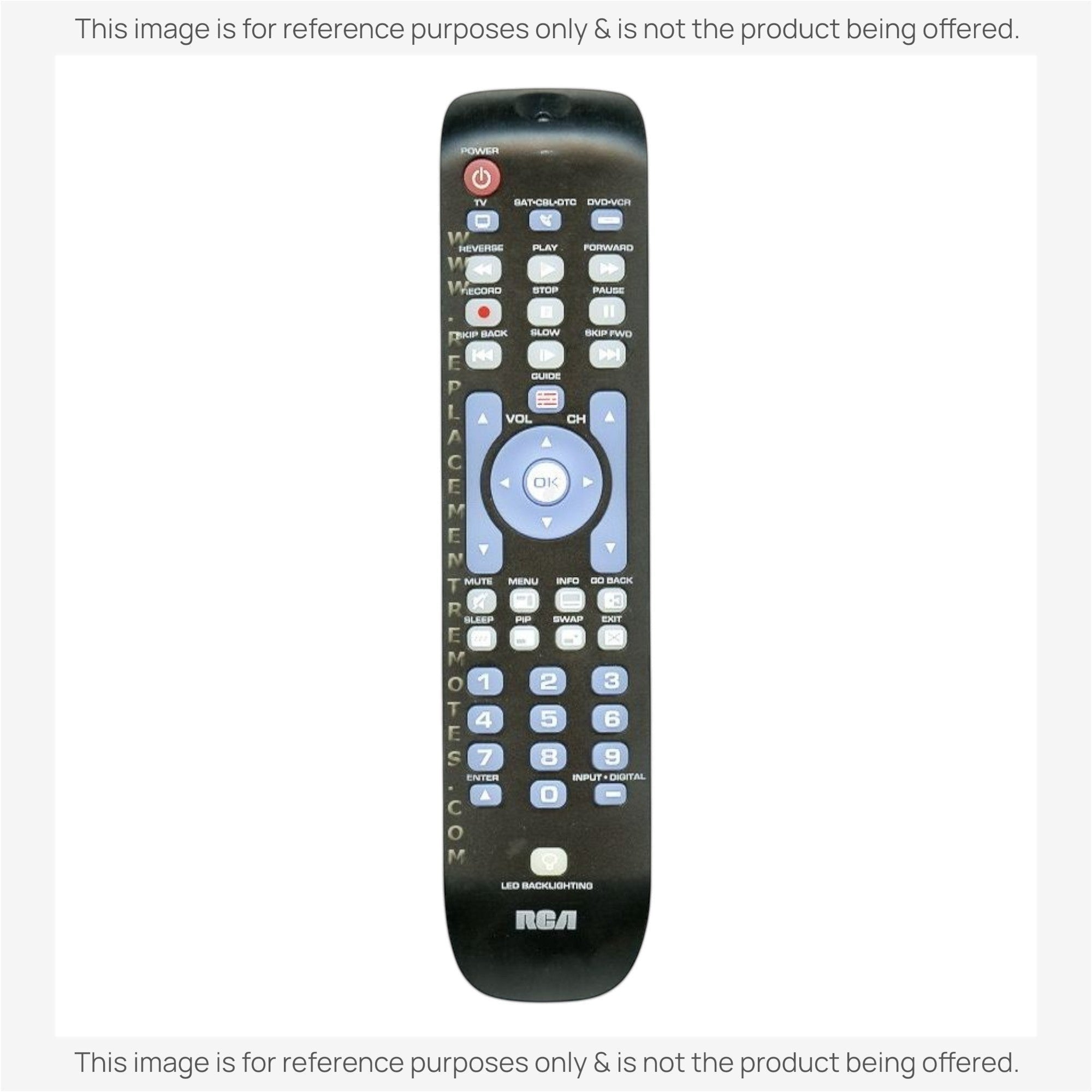 Anderic universal remote control for RCA devices with a backlit keypad and multi-device support in black plastic.