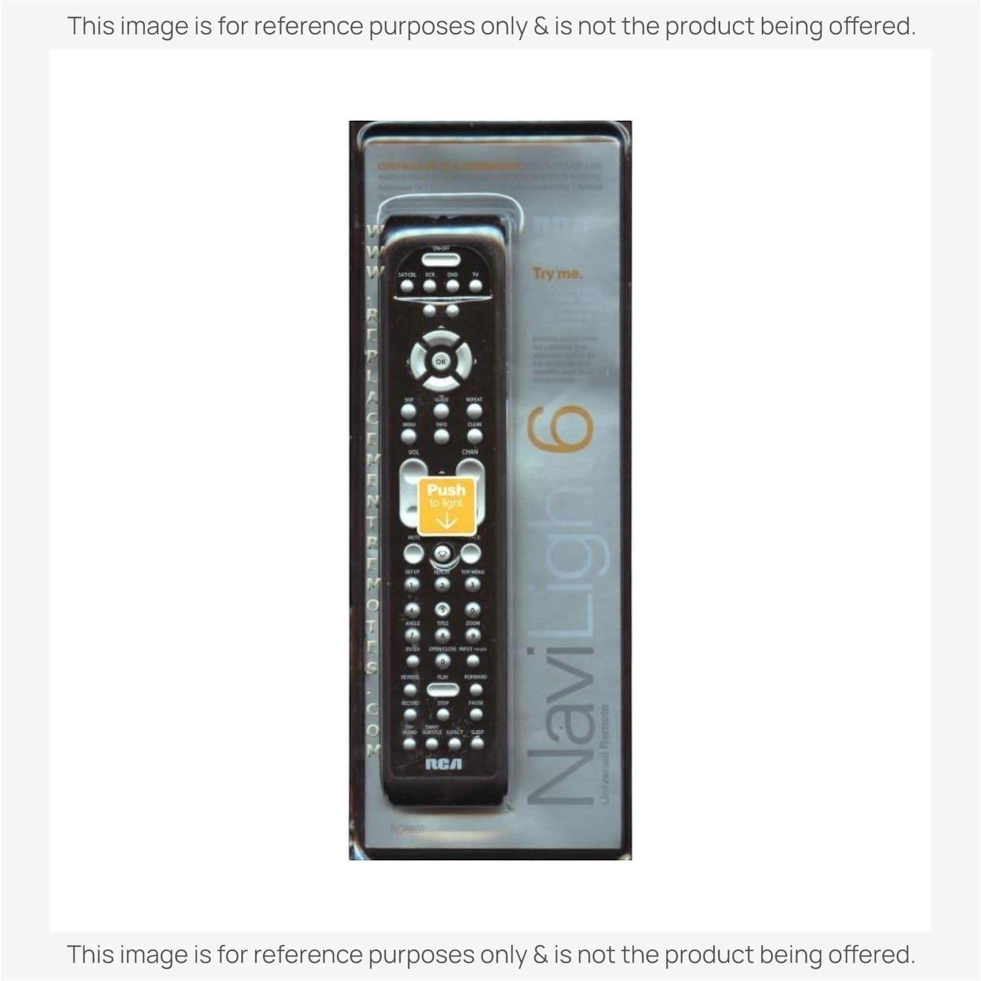 Anderic universal remote control replacement for RCA RCR660 in black packaging with backlit navigation buttons.