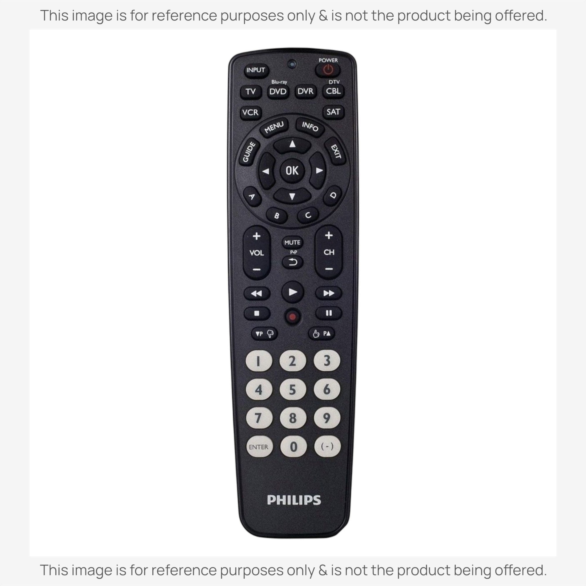 Anderic replacement remote for Philips SRP2006 with black casing and glow-in-the-dark numeric buttons