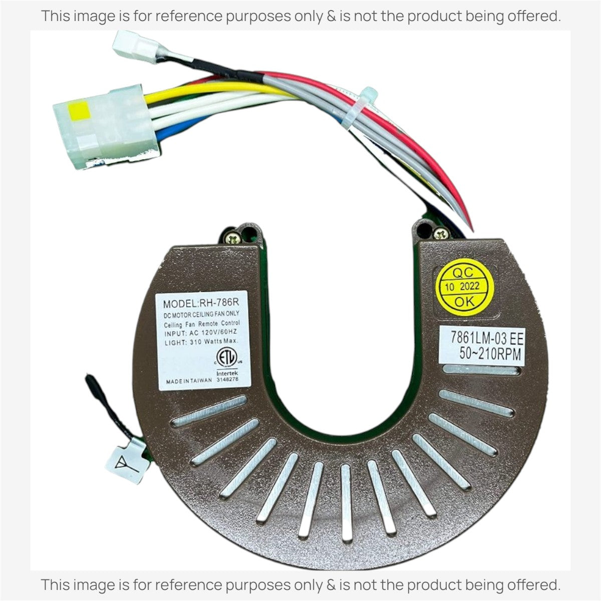 Anderic RH-786R replacement ceiling fan receiver for Casablanca Rhine models with wiring harness and labels.