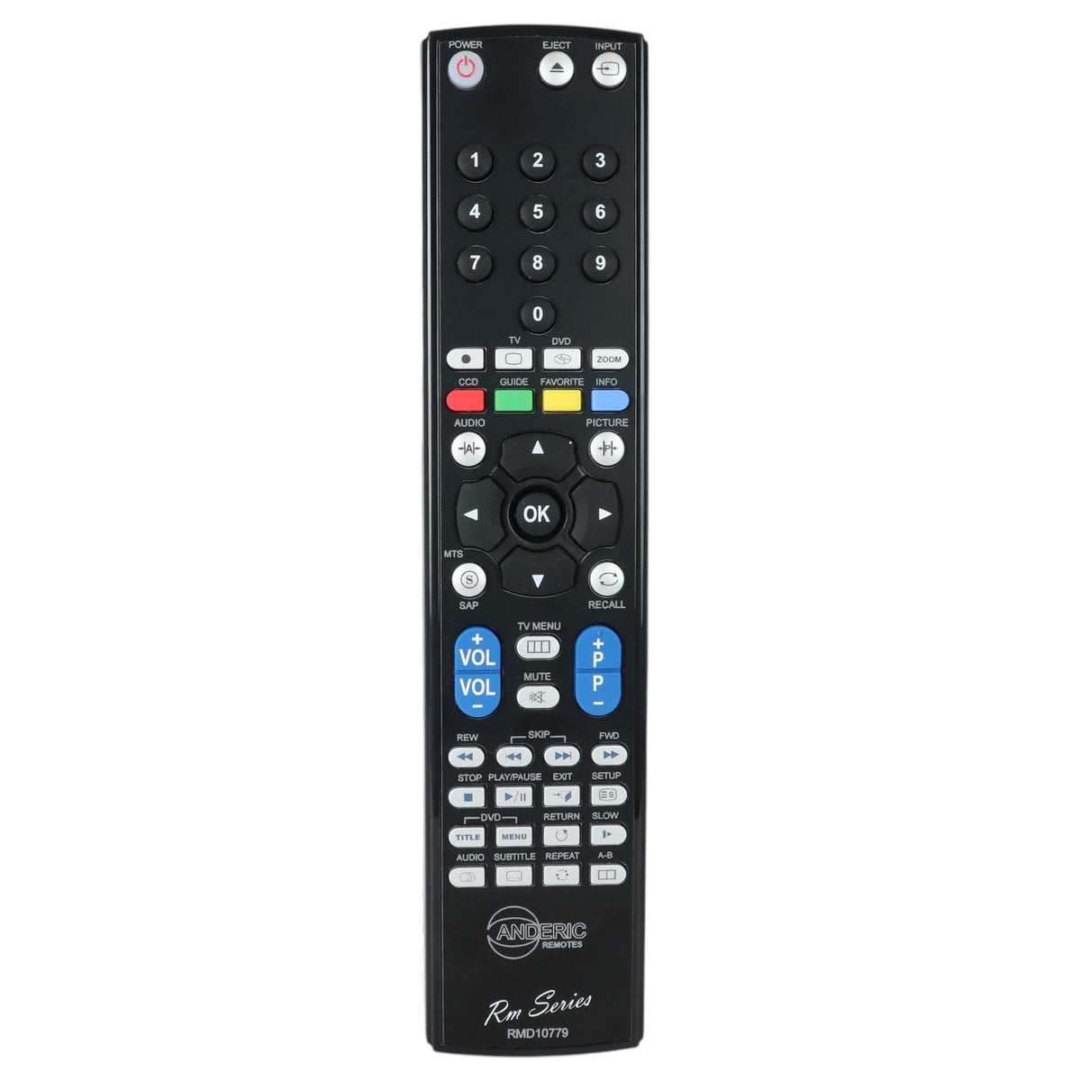 Anderic RMD10779 replacement remote control for Insignia and Dynex TV DVD combos with full navigation buttons