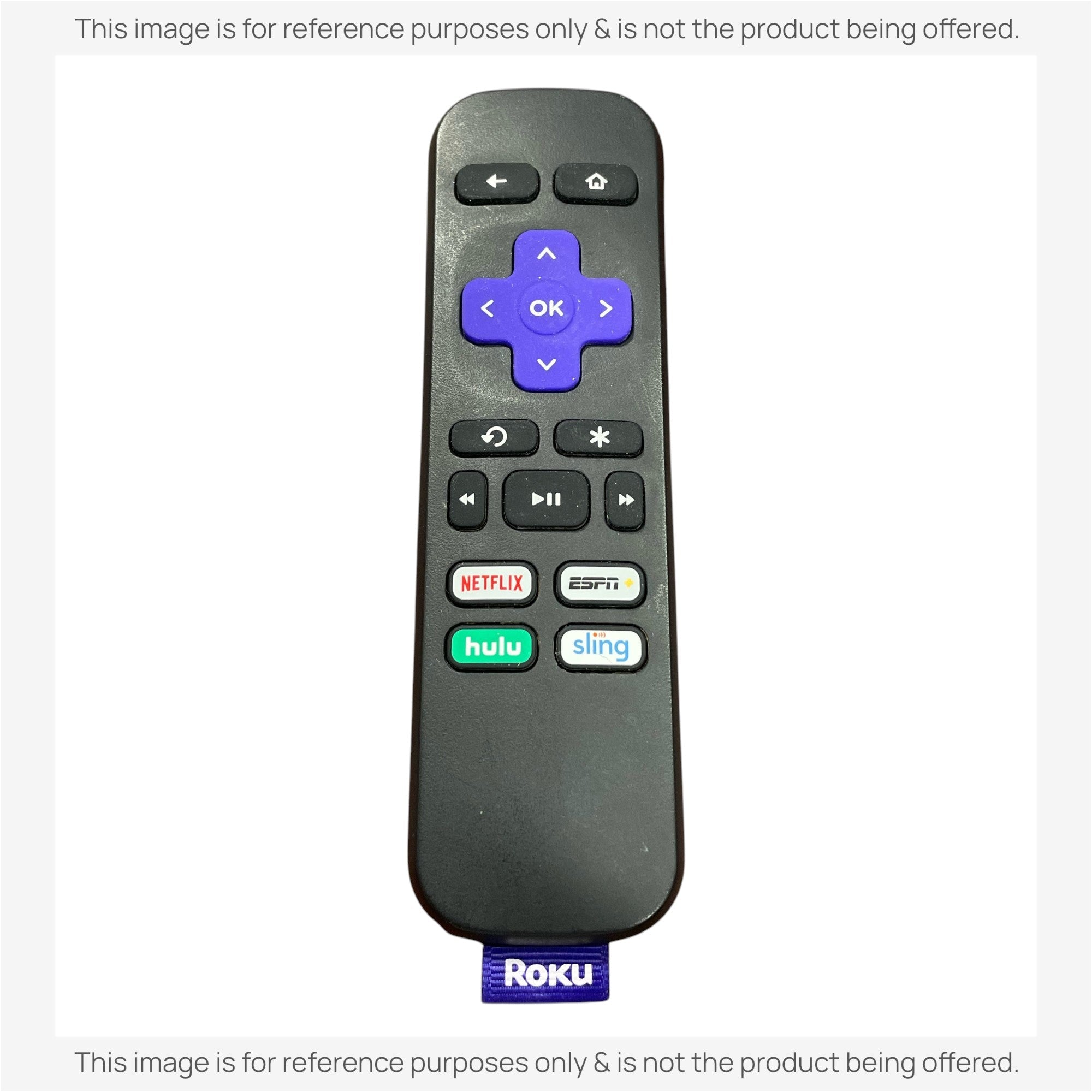 Anderic infrared remote control for Roku streaming players with purple directional pad and shortcut buttons.
