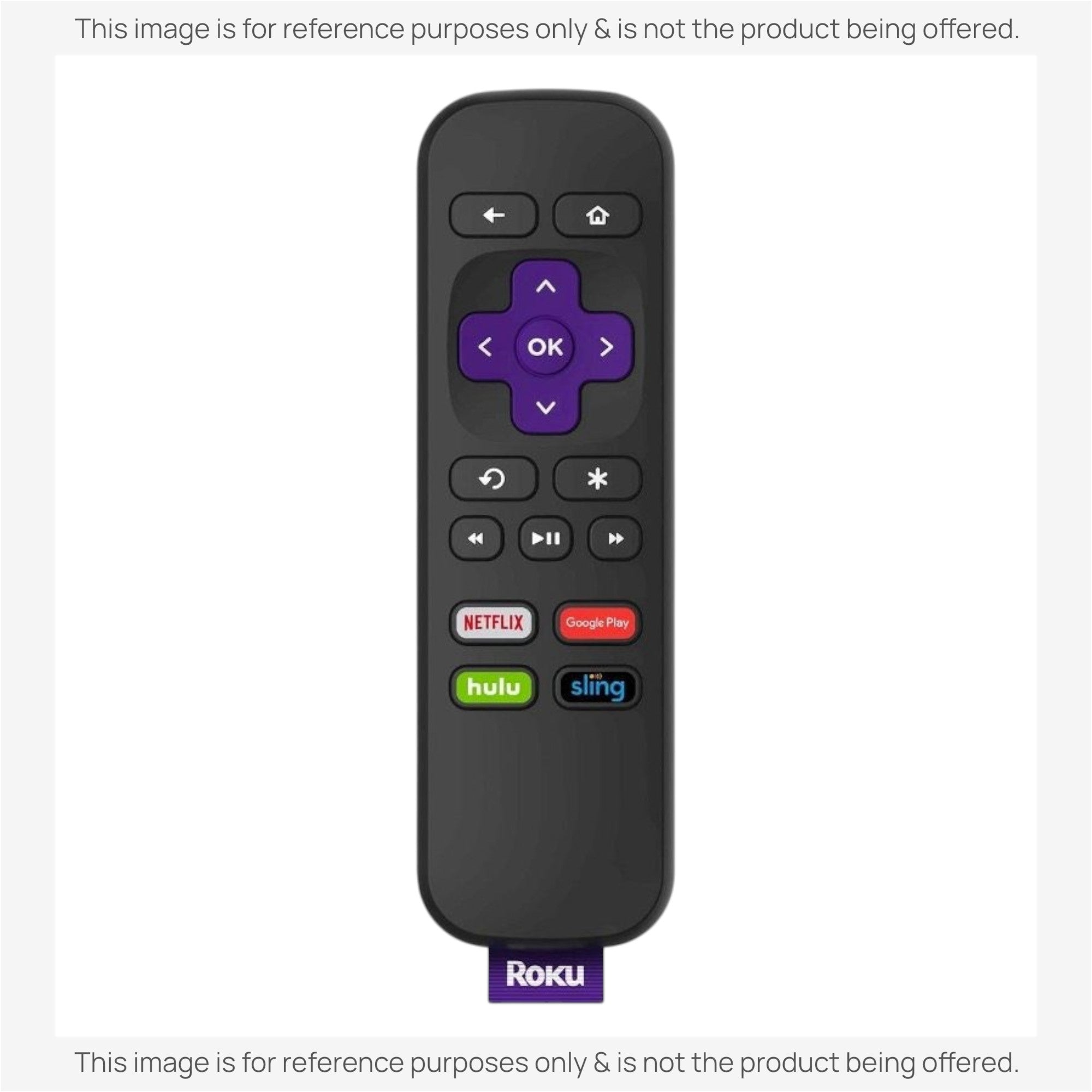 Anderic infrared remote control for Roku streaming players with purple navigation pad and streaming app buttons.