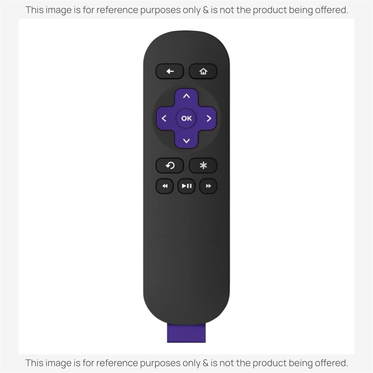 Anderic black IR remote control for Roku TVs featuring a purple directional pad and essential streaming buttons.