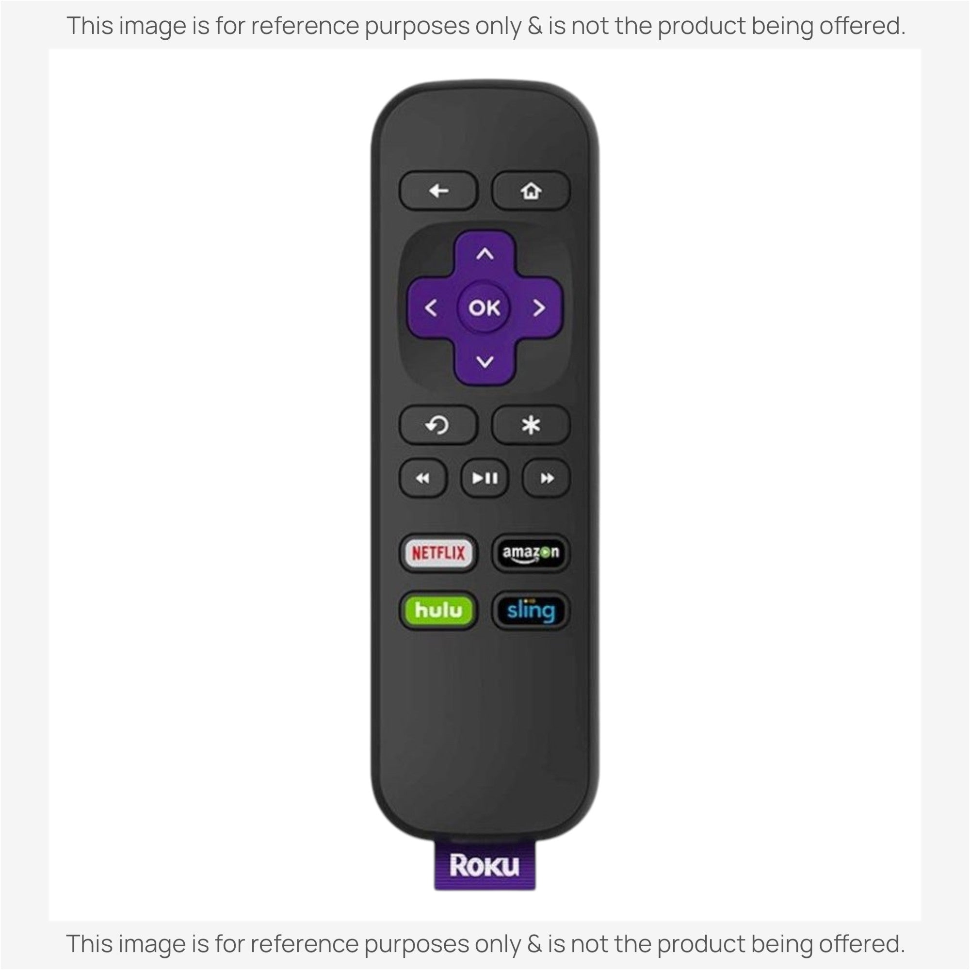 Anderic replacement remote for Roku Premiere with purple directional pad and dedicated streaming service buttons.