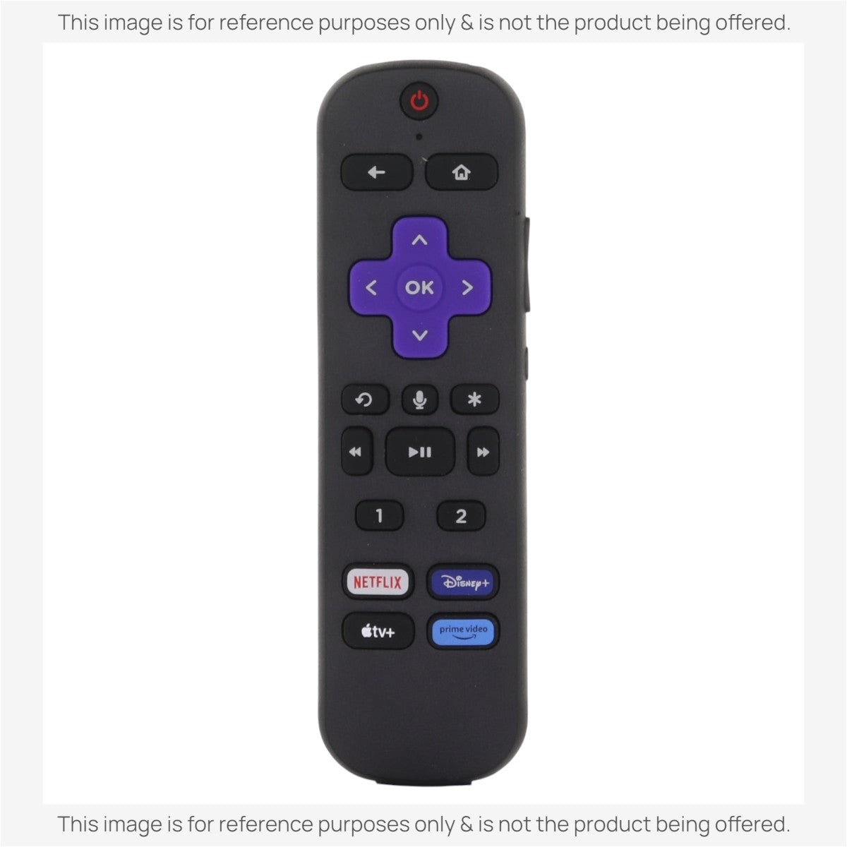 Anderic Roku RCEL3 remote control in black with a purple navigation pad, headphone jack, and streaming shortcut buttons.