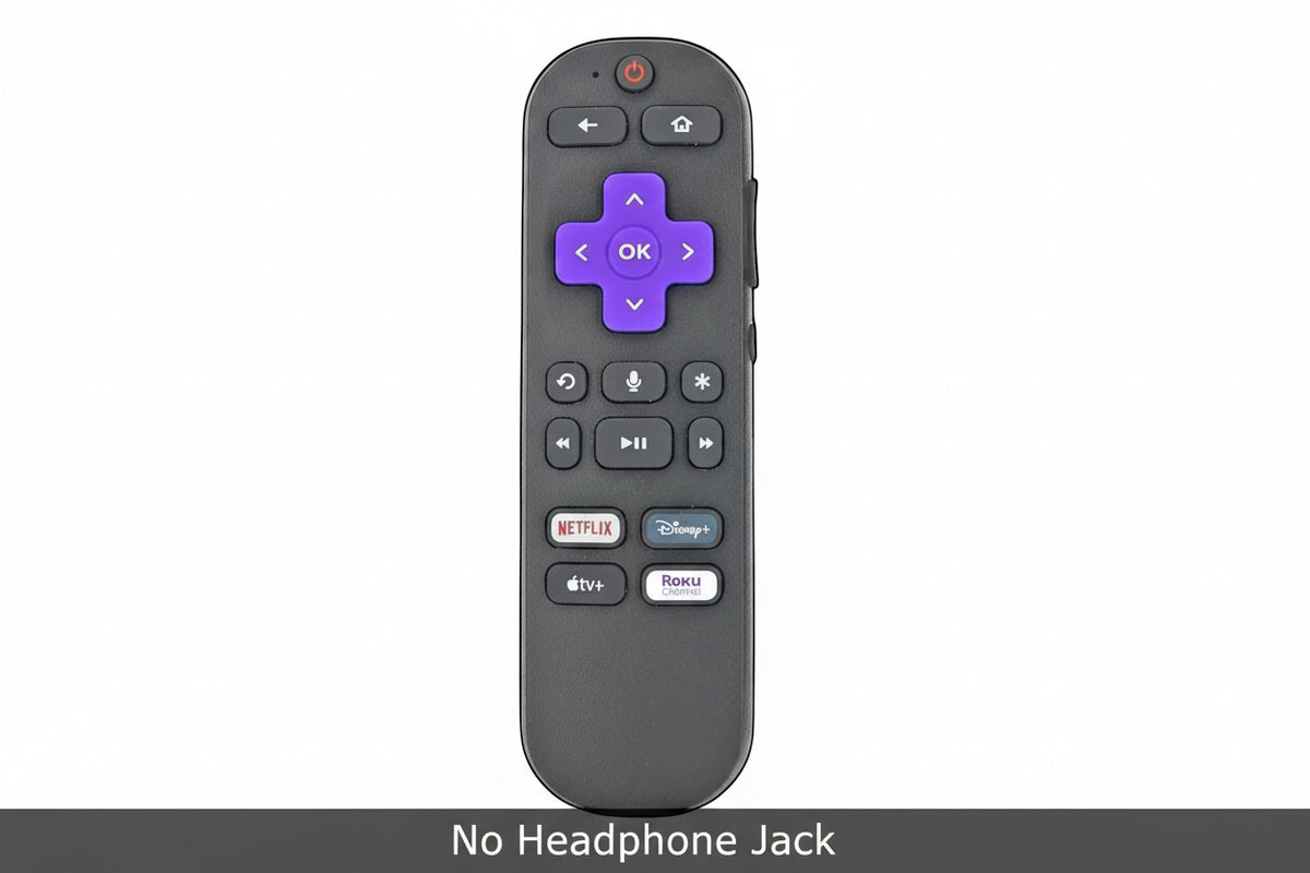 Anderic dark grey universal streaming remote control with voice control, navigation buttons, and app shortcuts for Netflix, Disney+, Apple TV+, and Roku Channel.
