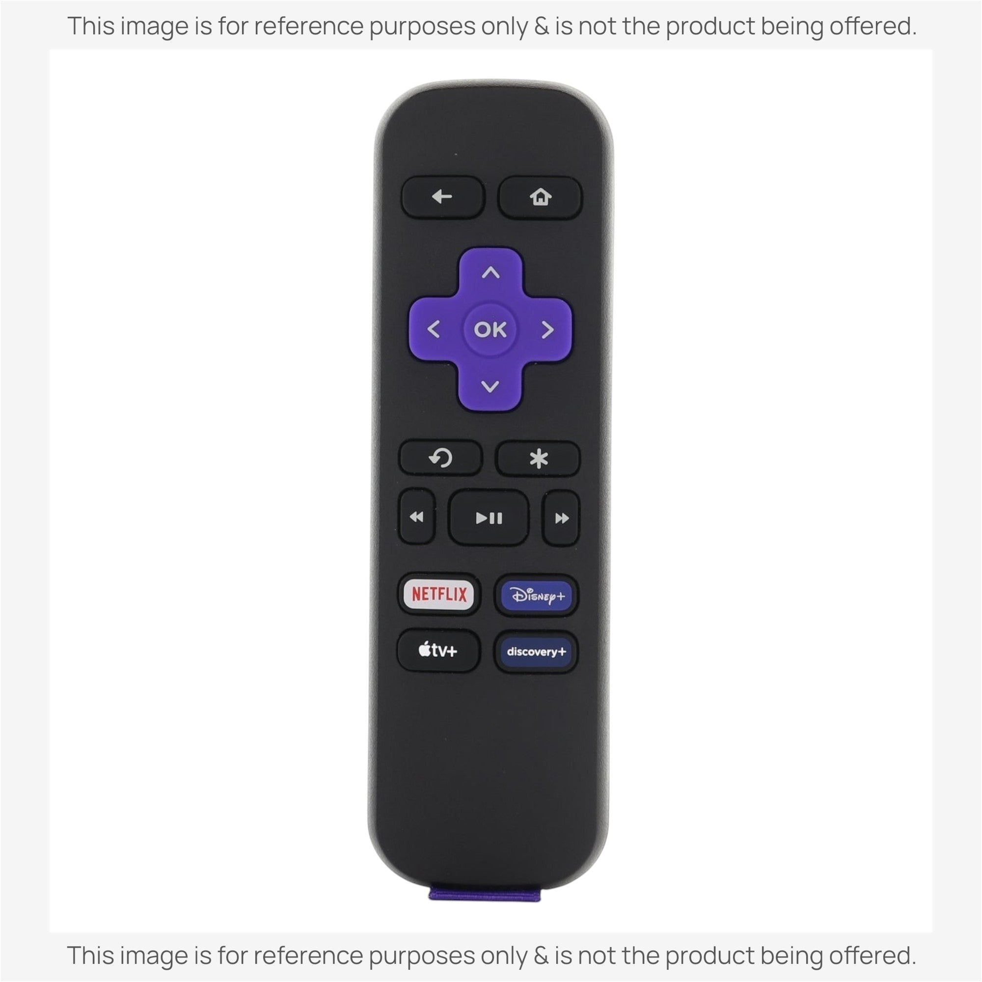 Anderic RRST01 black infrared replacement remote for Roku streaming players with purple navigation buttons