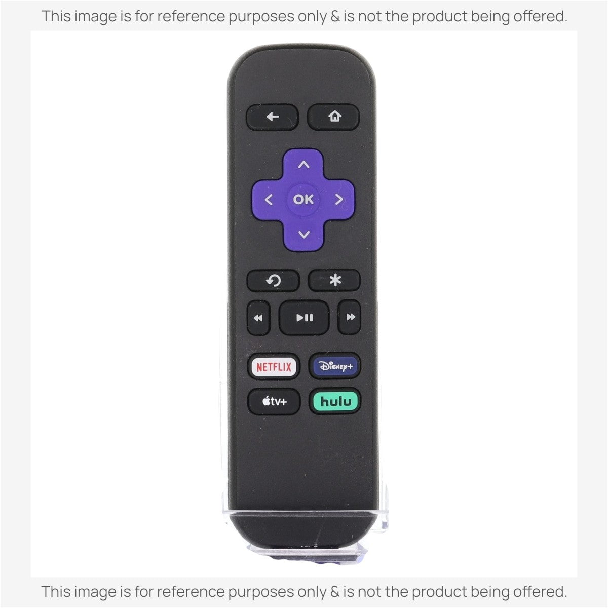 Anderic RRST01 infrared remote control for Roku streaming devices featuring a purple directional pad and app buttons.